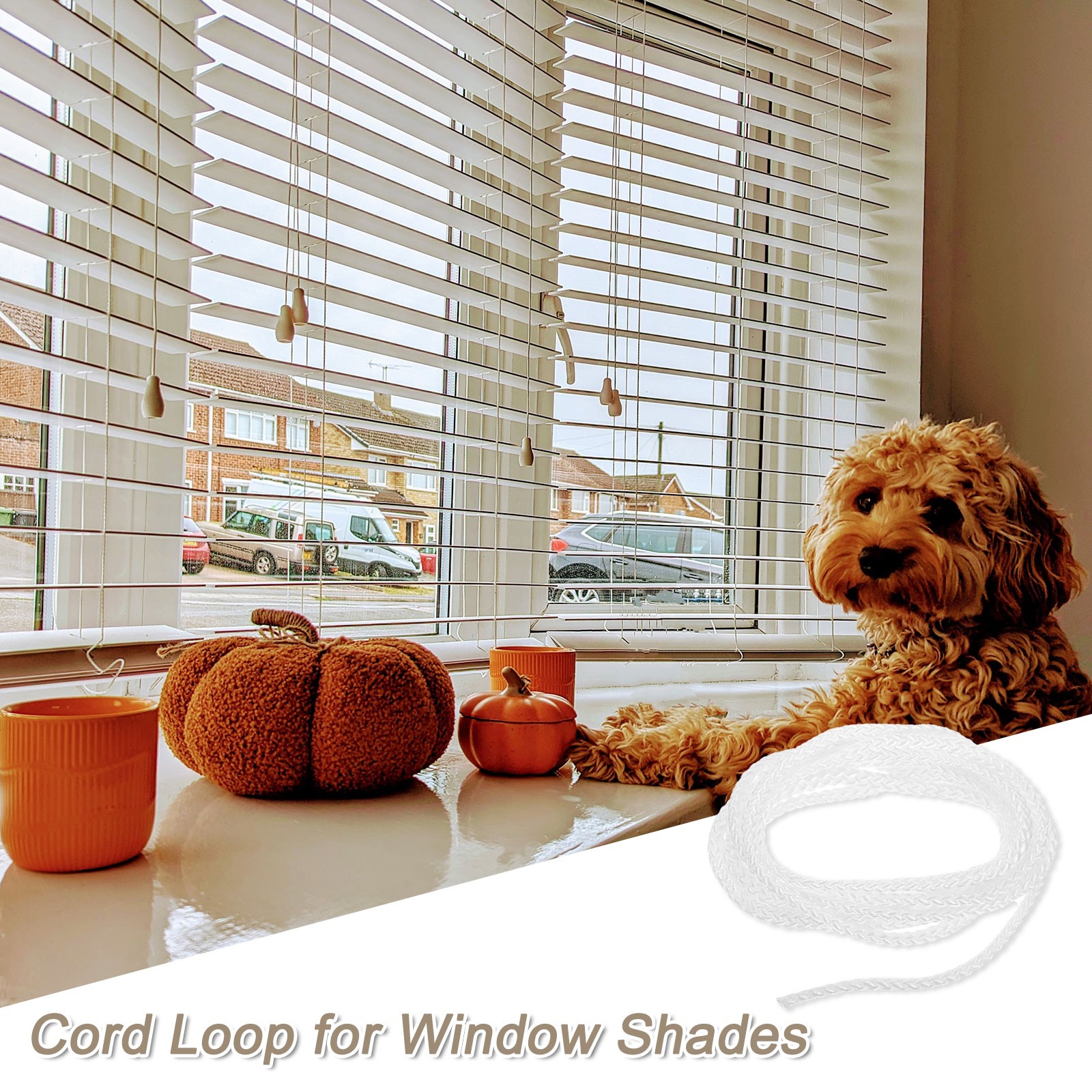 Cord Loop for Window Shades, 3mm 5Ft Window Blind Looped String, White
