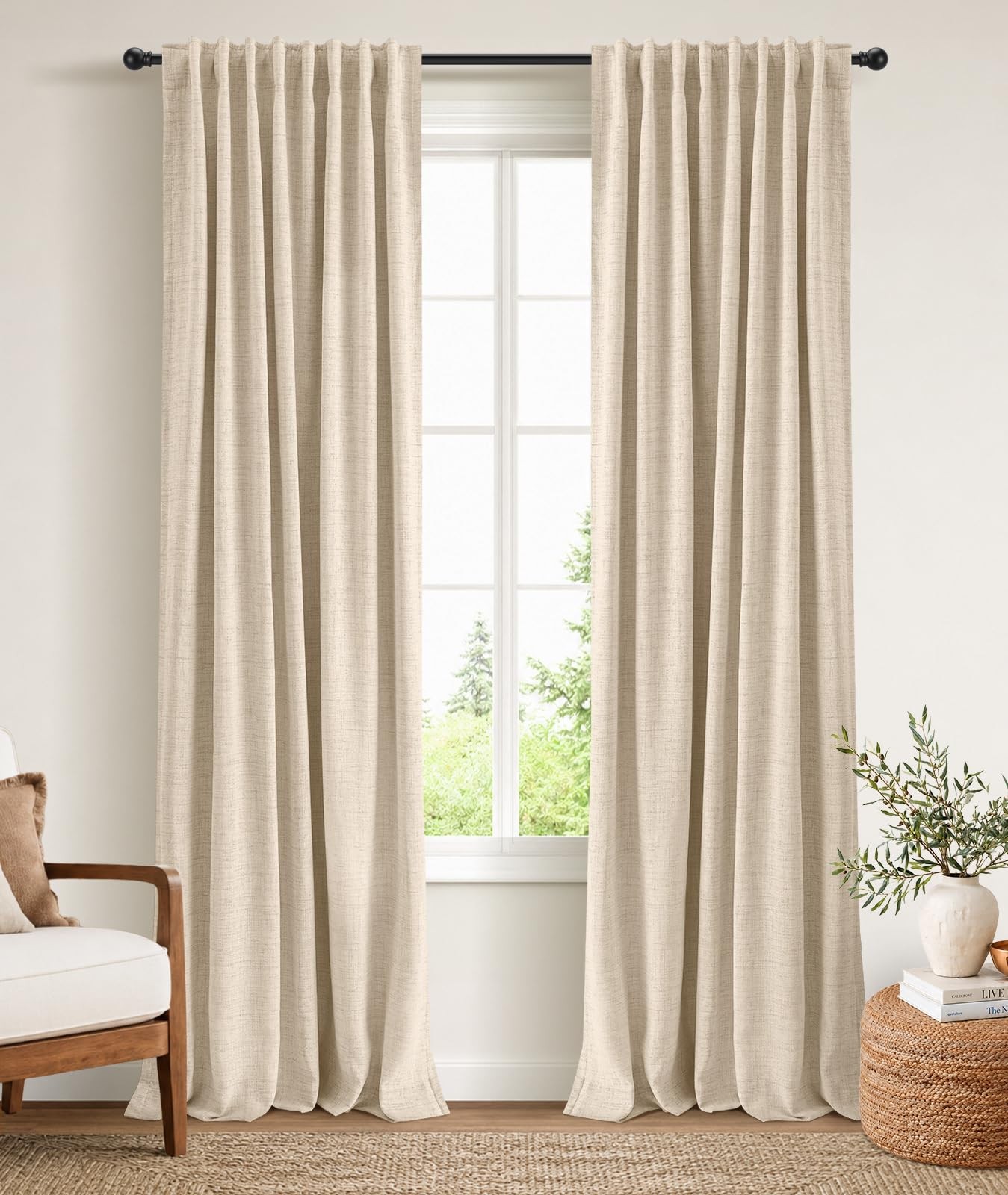 100% Blackout Curtains 96 Inches Length 2 Panels Set, Back Tab/Rod Pocket Lin…