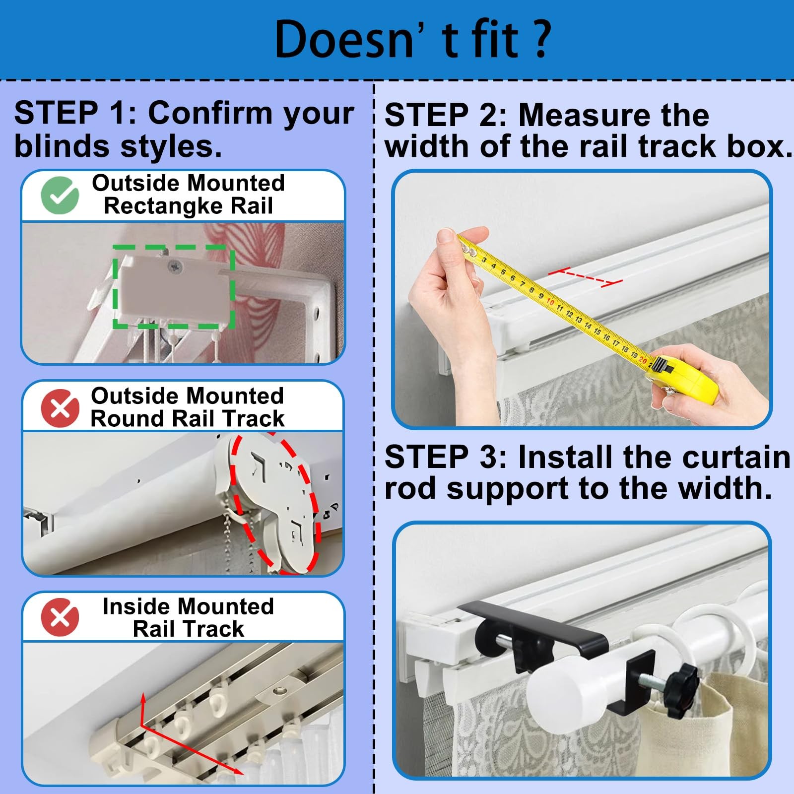 Outside Integrated Blind Curtain Rod Bracket Accessories, 1.3 – 2.3 inches Wi…