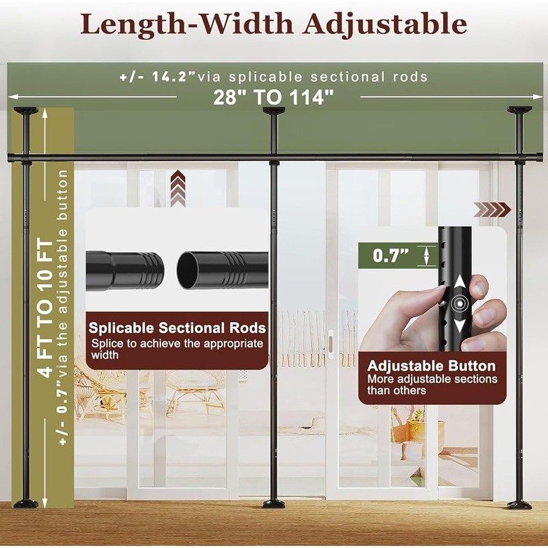 Adjustable Tension Room Divider No Drill Easy Install Space Separator Indoor Use