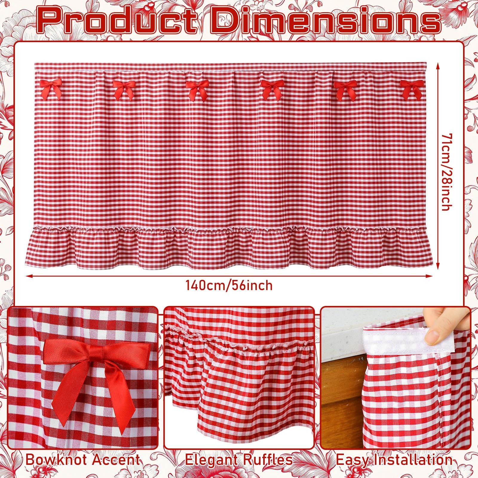 Red Gingham Sink Skirt for Bathroom 56″ x 28″ Ruffle Cabinet Curtain Red and …
