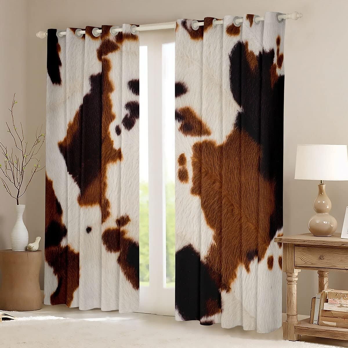 Cowhide Window Curtain Western Farm Animal Fur Window Drapes,Brown White Cow …