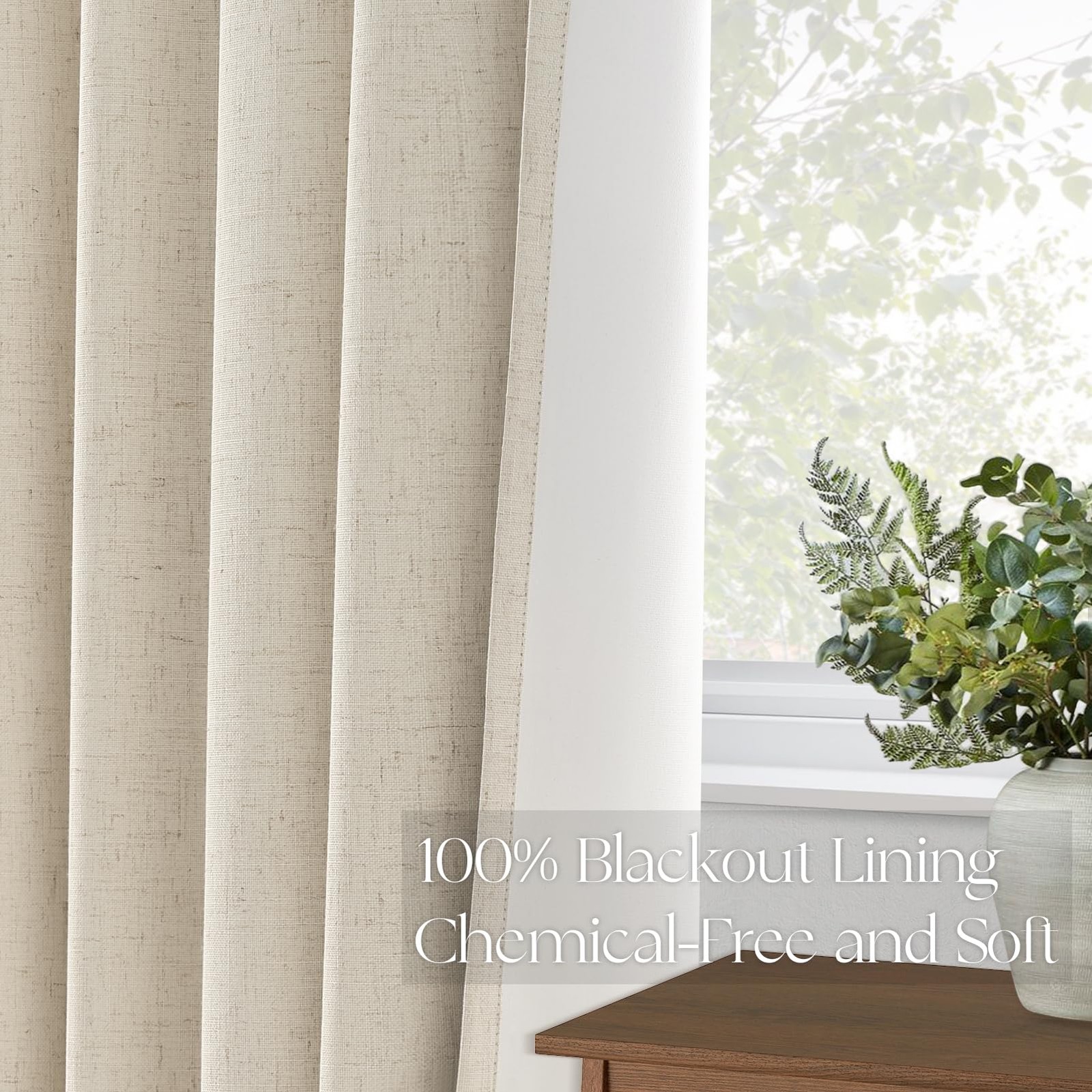 Topfinel 105 Inches Long Custom Black Out Thick Linen Drapery Panels Ivory