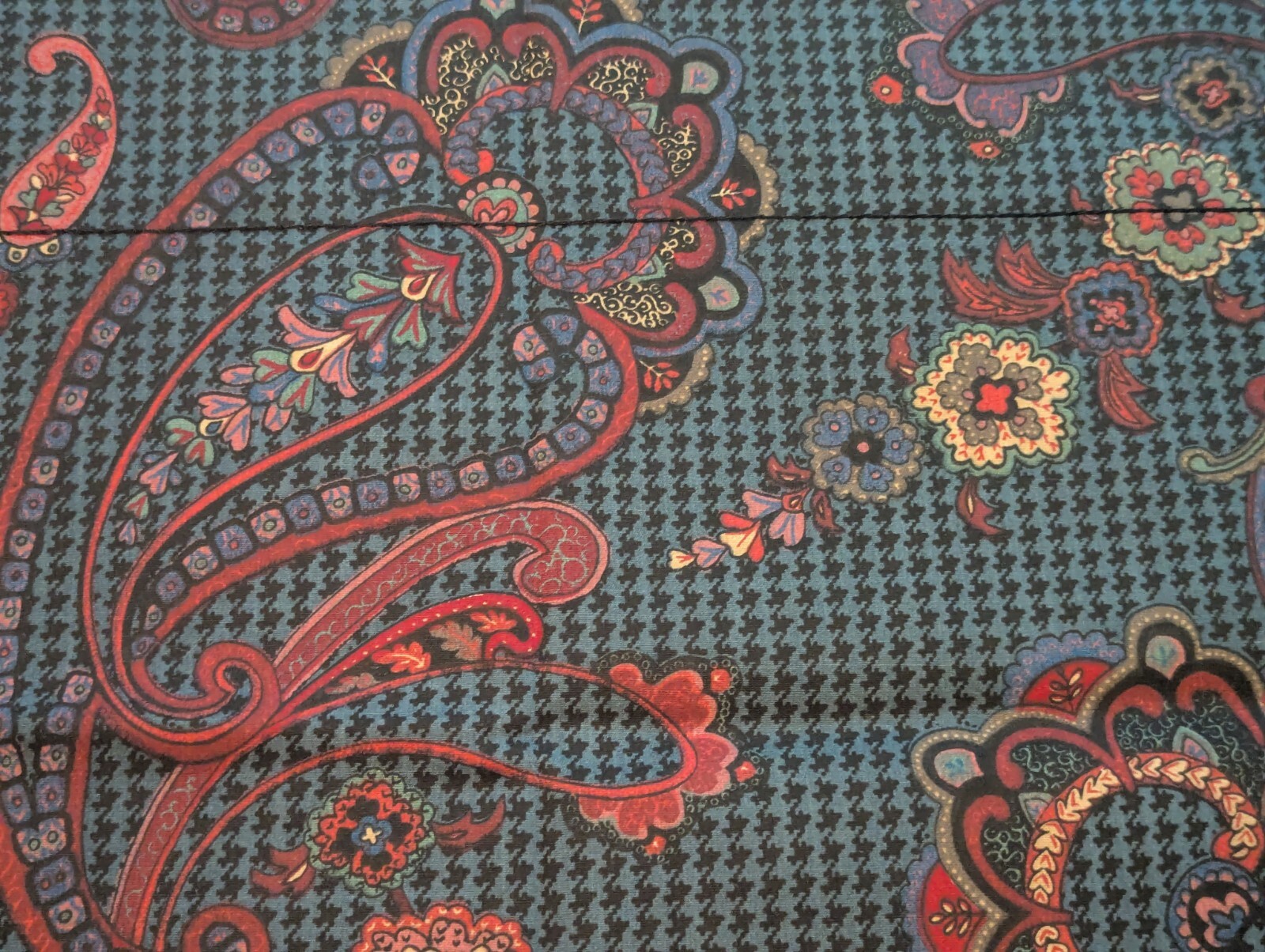 Pair Vintage Croscill Valance 86×18 Paisley Houndstooth Teal Maroon Cotton Poly