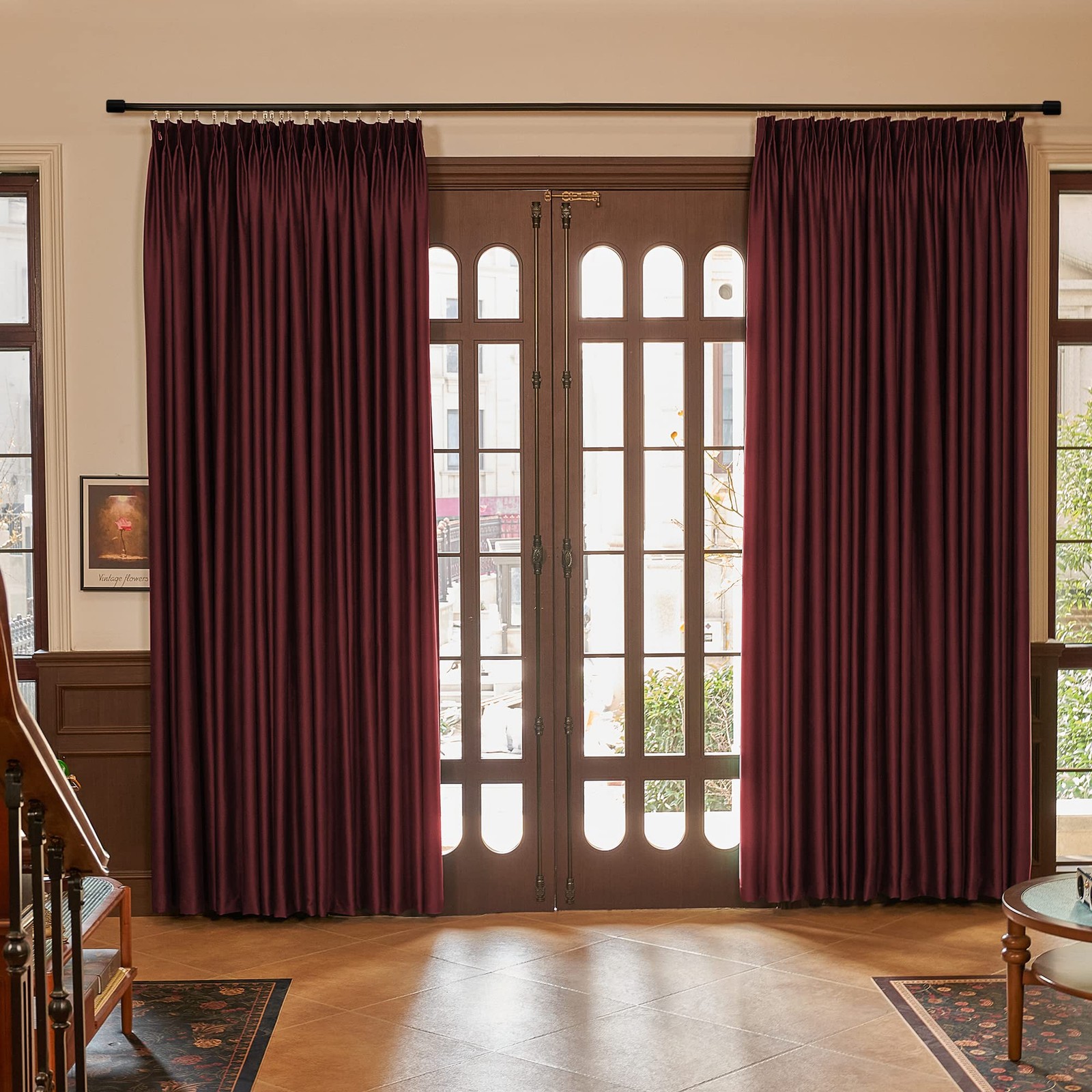 Burgundy Pinch Pleated Blackout Curtains Thermal Insulated Room Darkening Win…