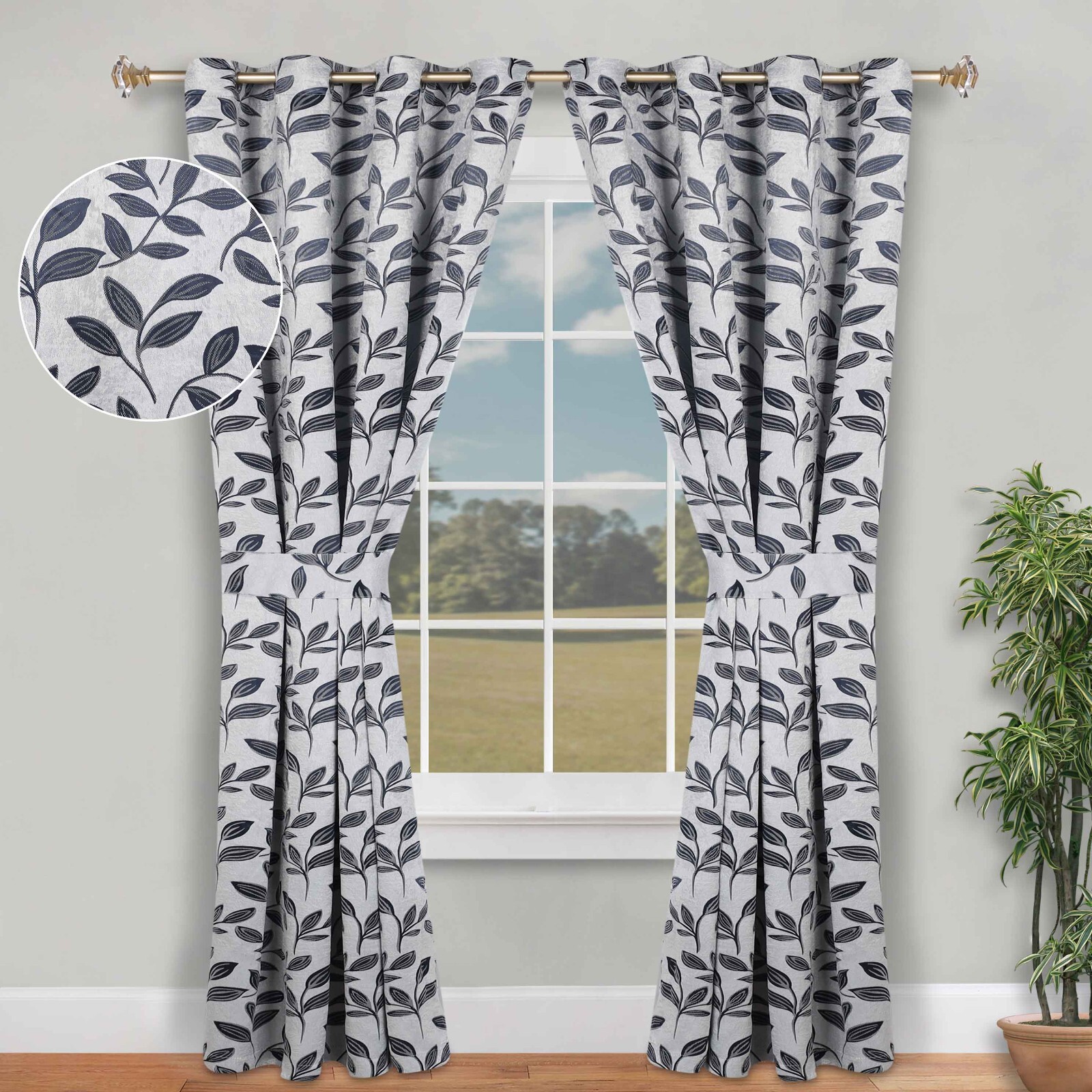 Bohemian Leaves 46″ Wide With Ties Room Darkening Blackout Curtains, Set of 2