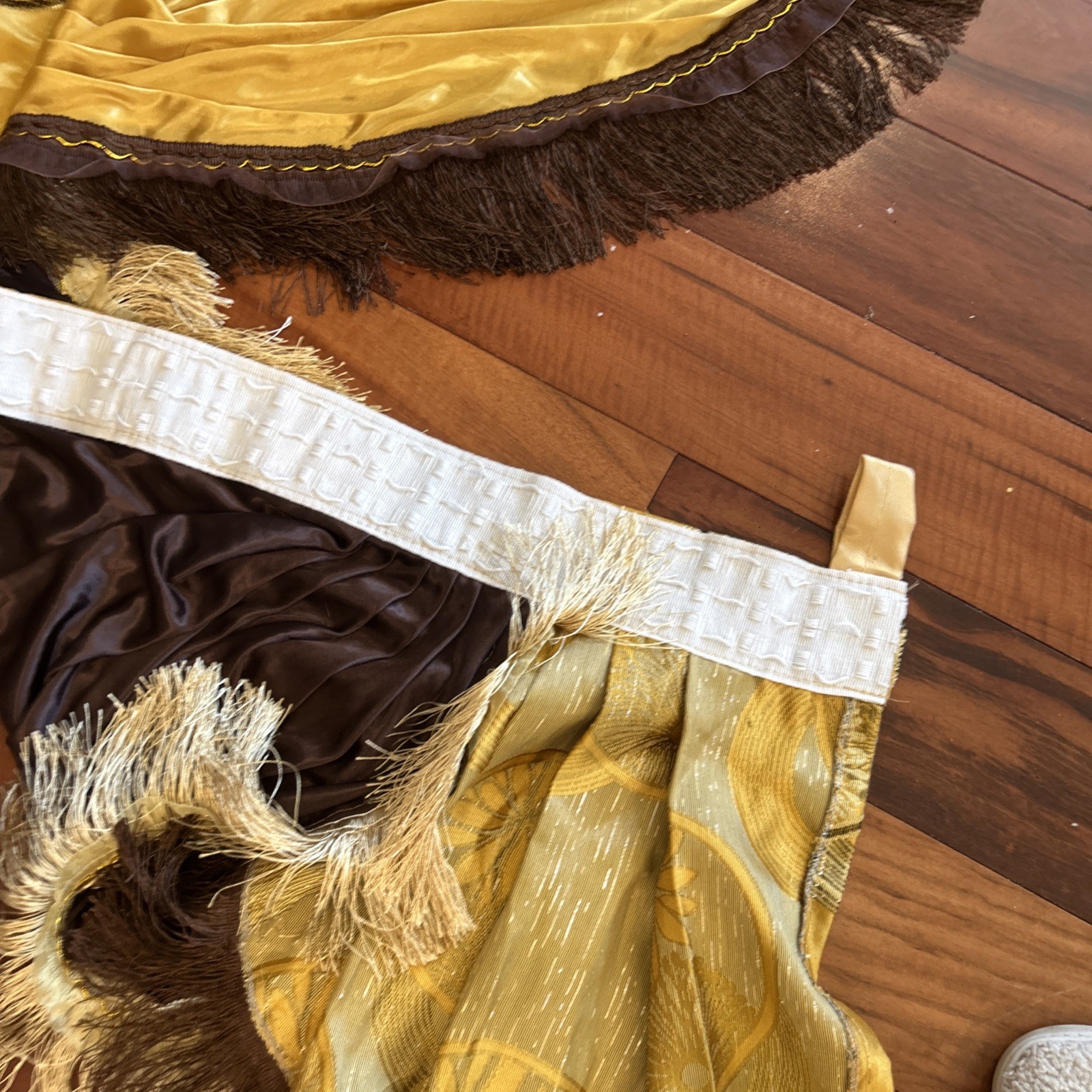Victorian Gold Brown Waterfall Valances Bullion Fringe 89” X 20” + 3” Fringe