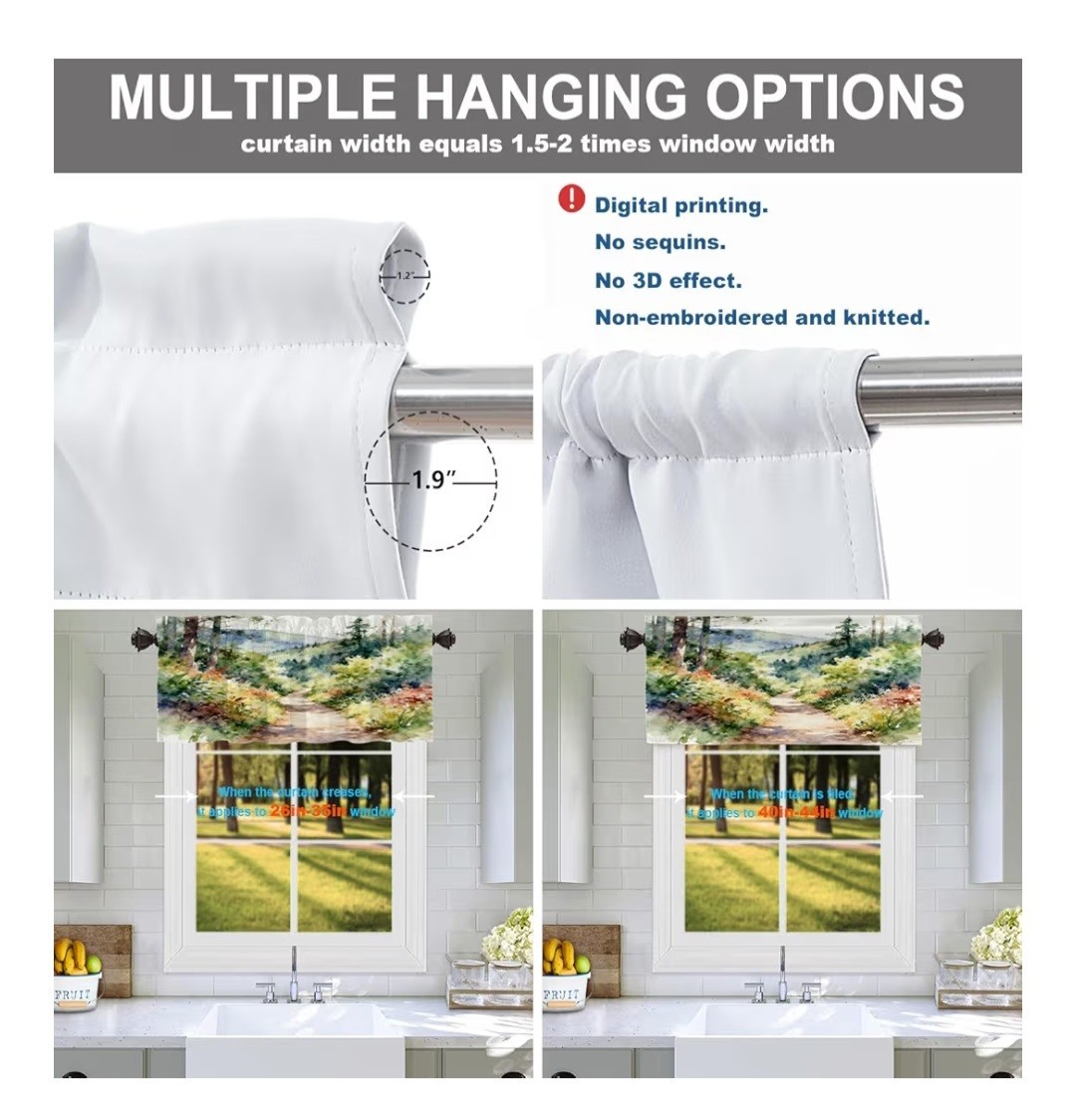 Batmerry Landscape Mountain Kitchen Valance-52″x18″-NEW IN ORIG PKG