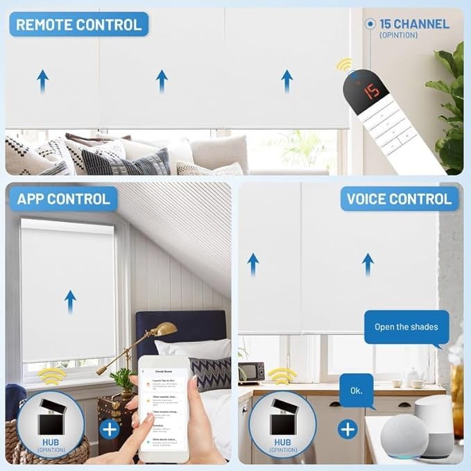 Motorized Blinds with Remote, [Free Solar Panels] Cordless Smart Blinds with …