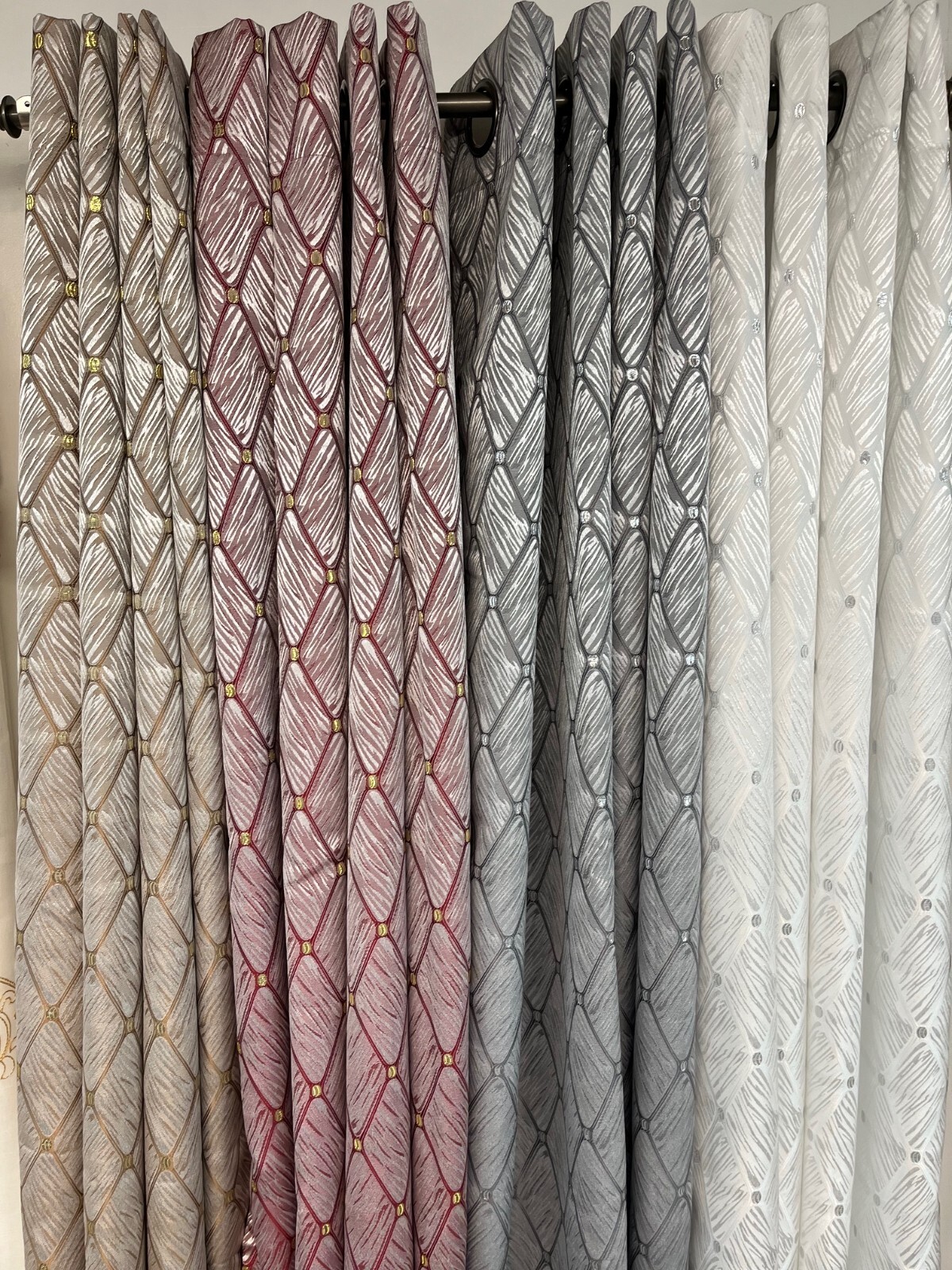SET OF 2 ZARA GROMMET TOP JACQUARD CURTAINS,METALLIC ACCENT 63″ LONG or 84″ LONG