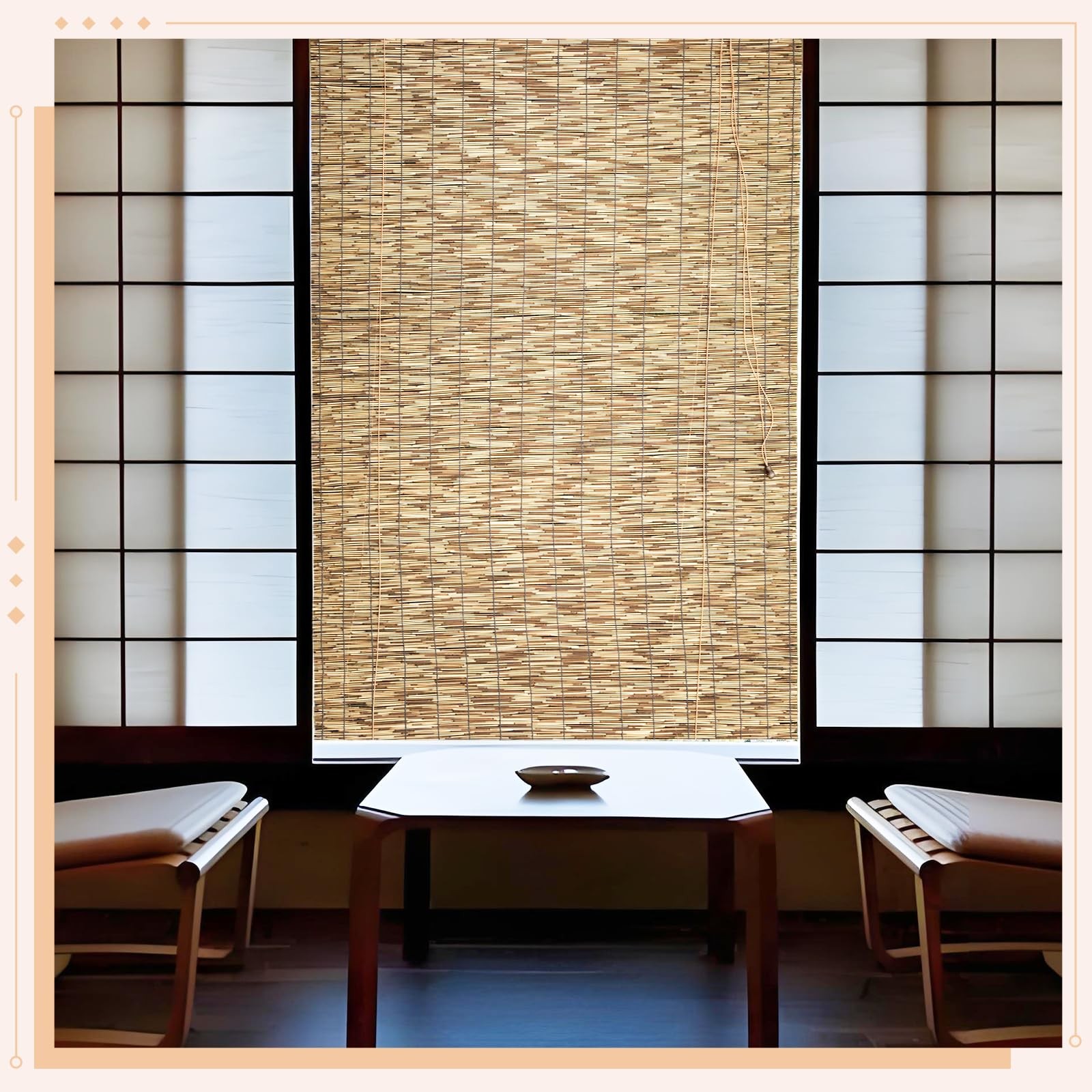 Shydzyyc Reed Roller Shades 48 W X 72 H Waterproof Privacy Screen Bamboo