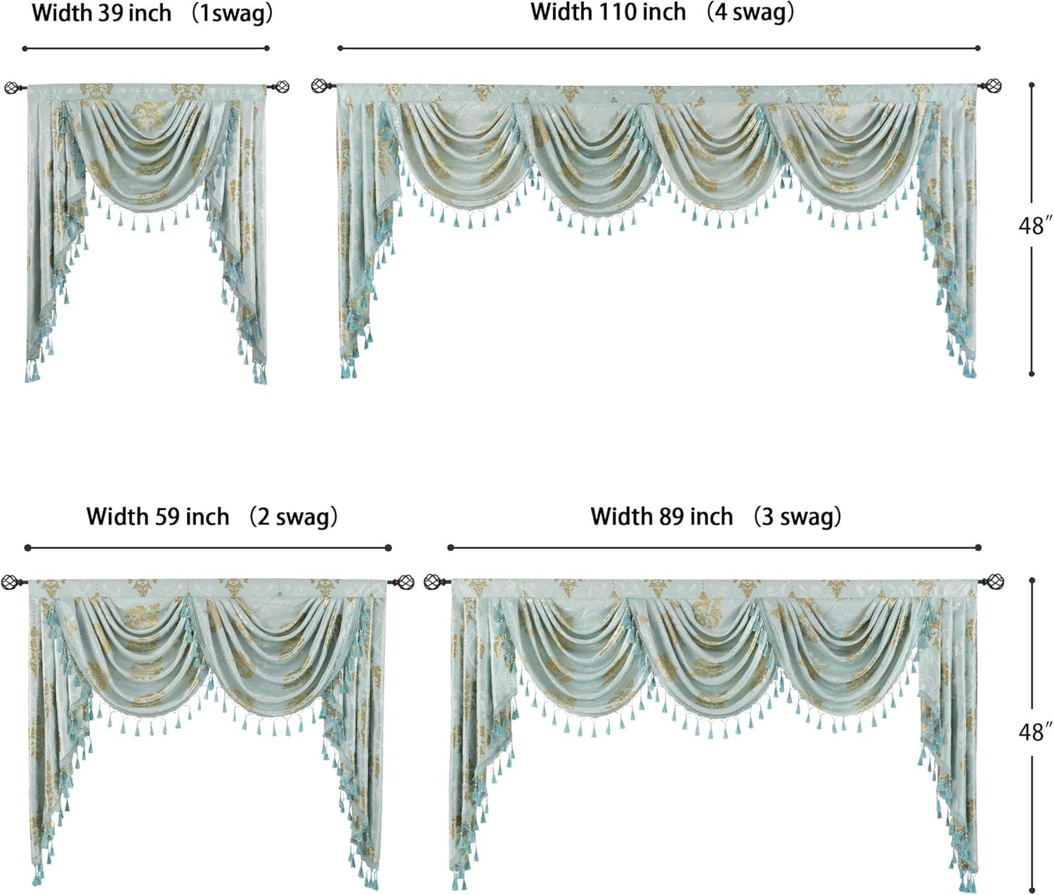 Waterfall Valance for Window – Tassels Valances for Living Room (1 Panel, Aqua,