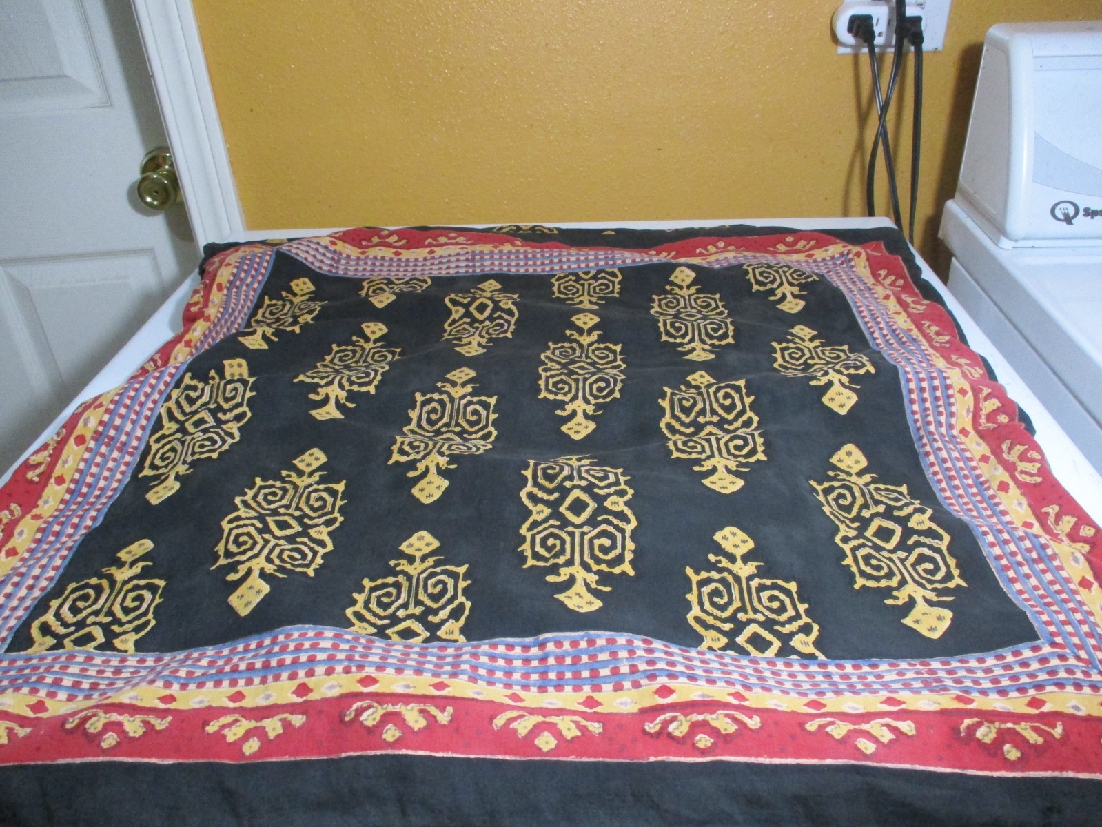 1-Saffron Marigold Block Print Navy & Gold Cotton Pillow 25″ xX 25″