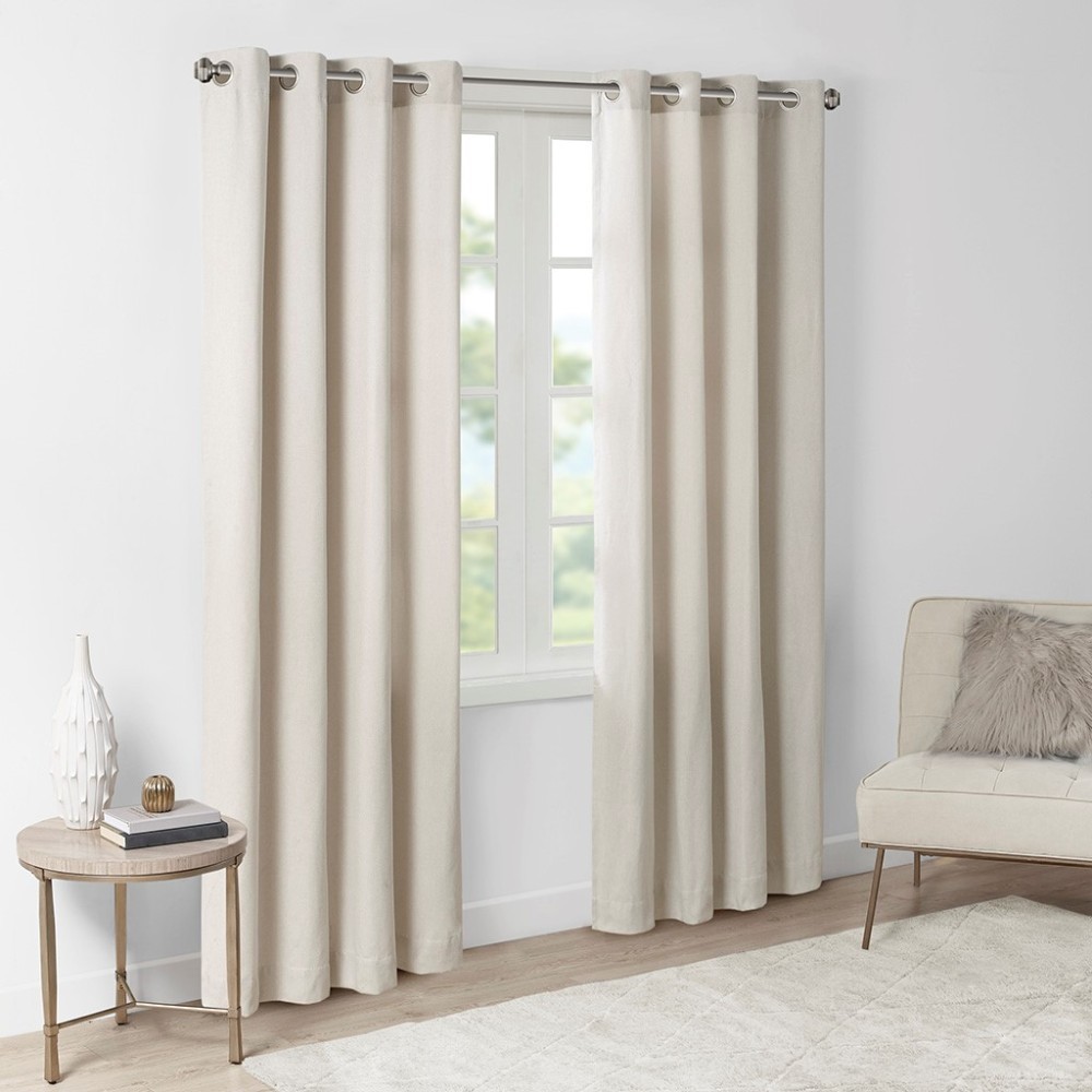 Plaid Rod Pocket and Back Tab Curtain Panel with Fleece Lining Natural 50×95″