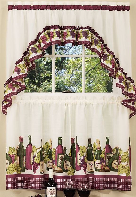 3 Pc Kitchen Curtains Tier & Swag (57″x30″) Set, WINE & GRAPES,CHARDONNAY, Achim