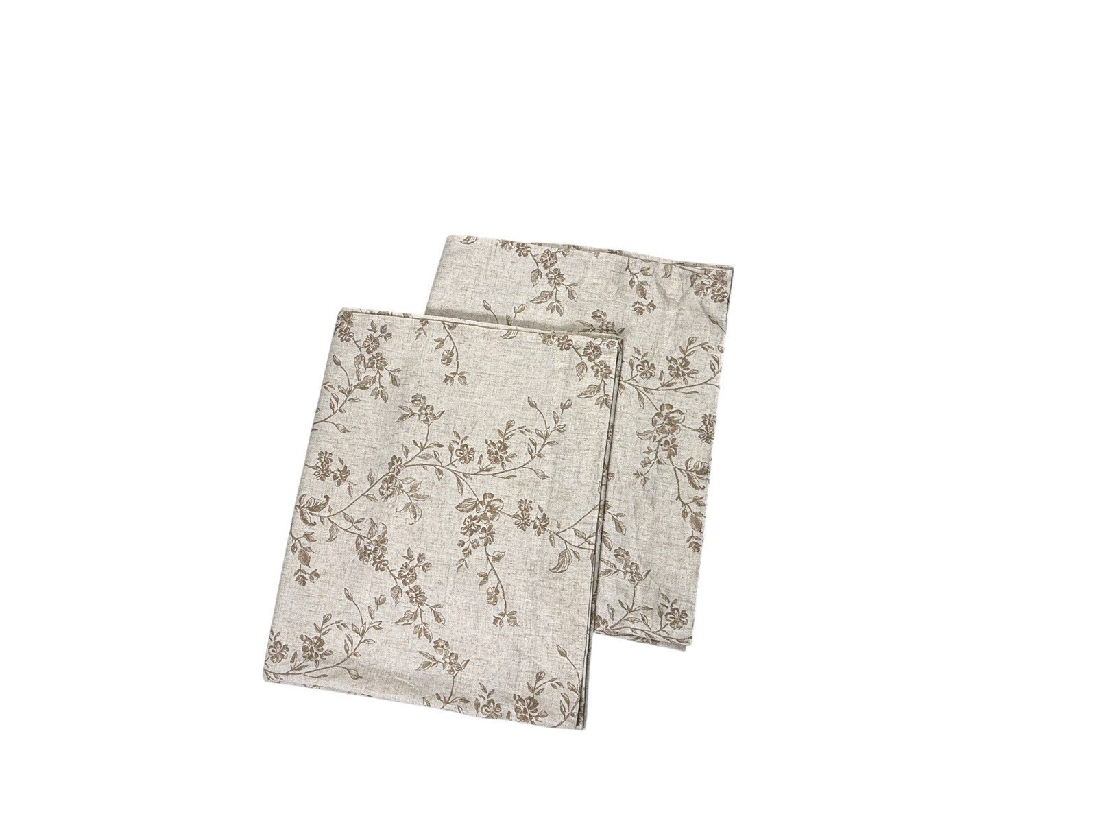 Pair Neutral Linen Curtains Drapes Natural Beige & Brown Floral Print 2 Panels