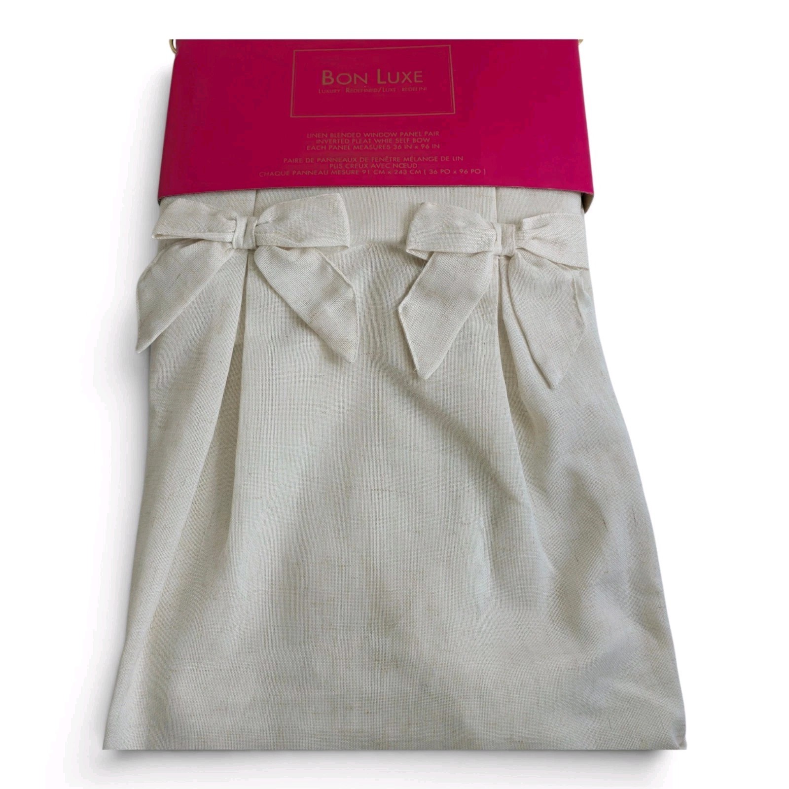 Bon Luxe Pleated Bow Linen Blend Curtains Set of 2 White 36×96 Inverted Pleat