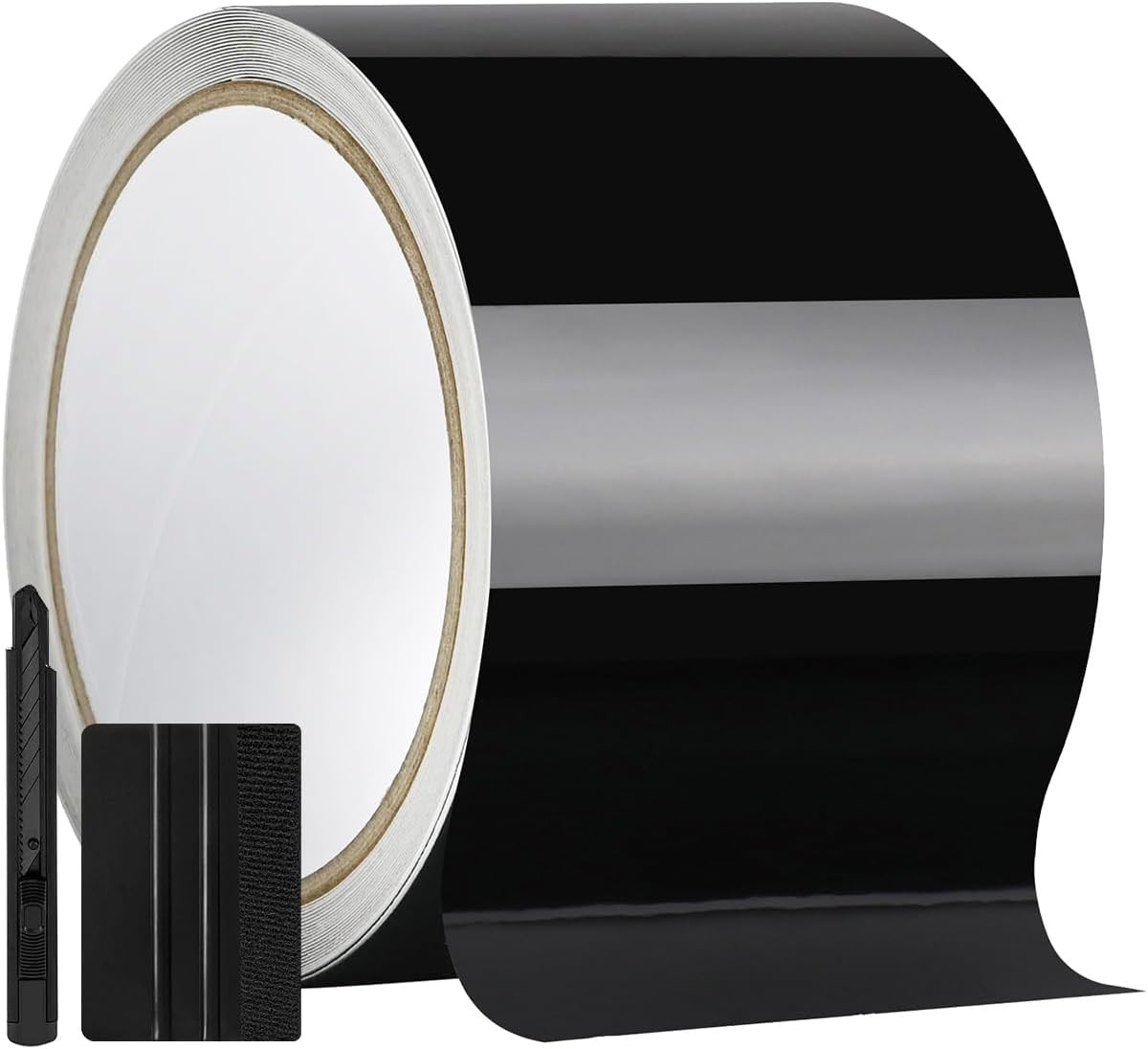 4IN X 30FT Gloss Black Vinyl Wrap for Chrome Delete Window Trim Car Door Sill Pr