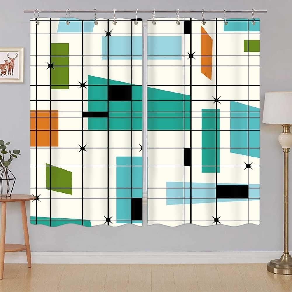 Mid Century Kitchen Curtains Aesthetic Abstract Geometric Retro Kitchen Window