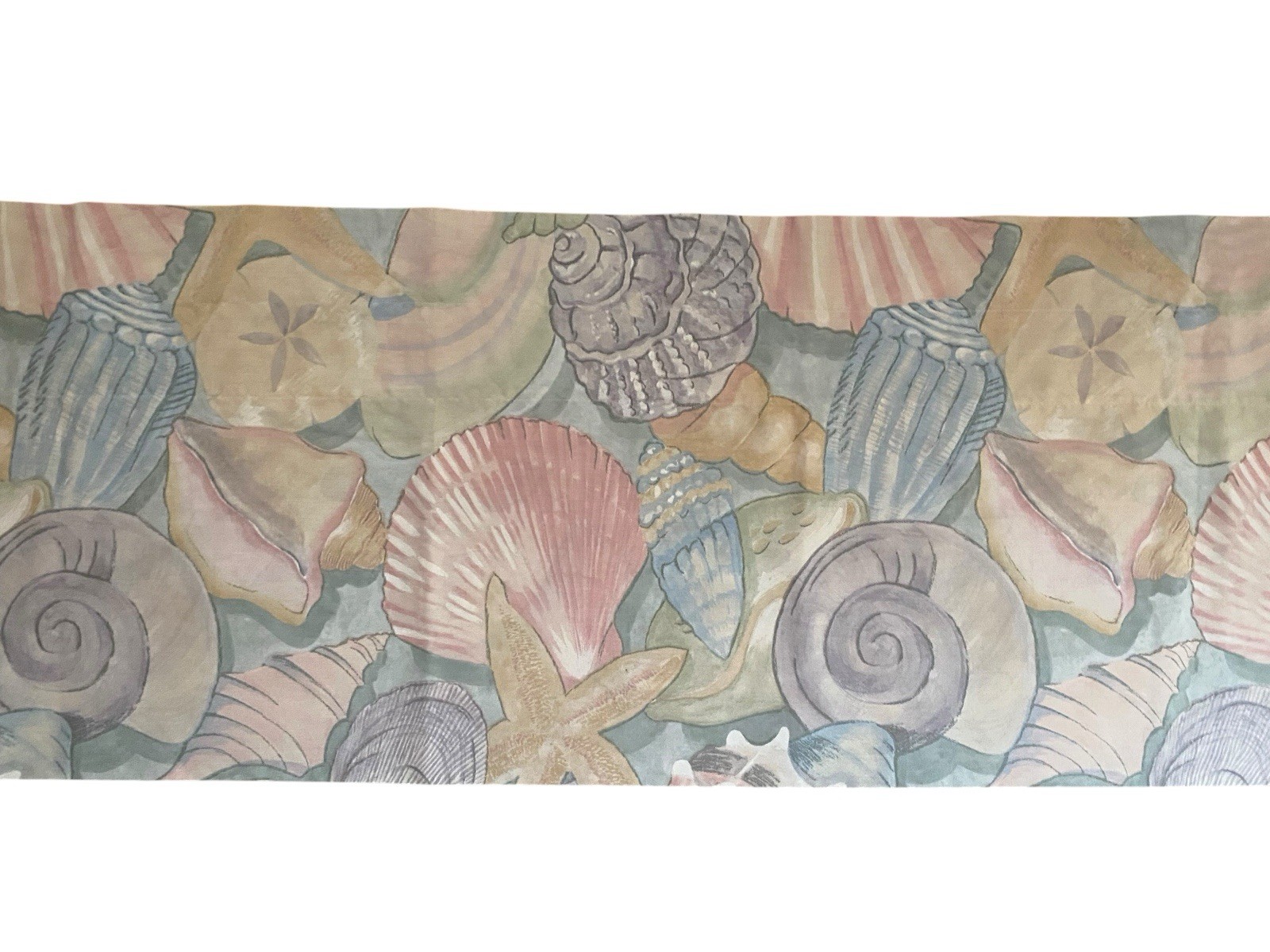 Vintage Coastal Valances JC Penney Seashells Abstract Blue Peach Pink 18″ x 102″