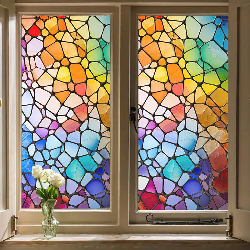 Church Stained Glass Film Frosted Window Sticker Bathroom Office HomeDecor Retro