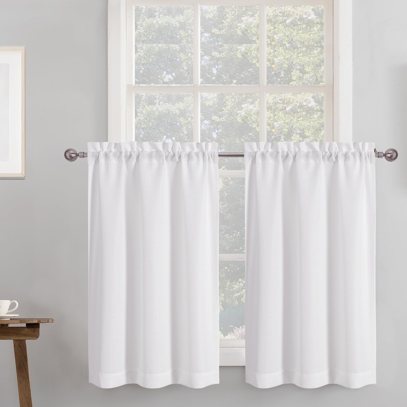 Chyhomenyc White Curtains 30 Inch Length, Faux 30″W x 30″L (Pack of 2),