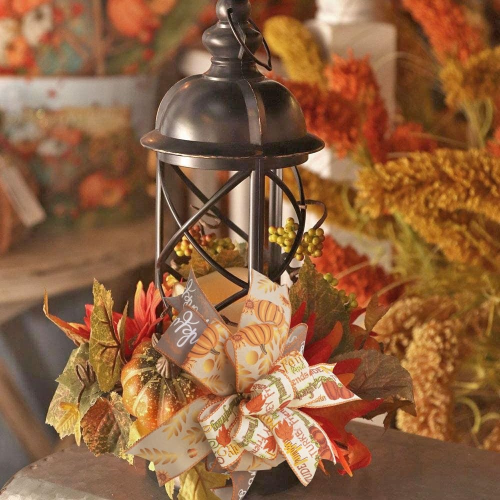 Fall Lantern Bow Wreath Bow Decor Bow Halloween Lantern Bow Orange Pumpkin La…