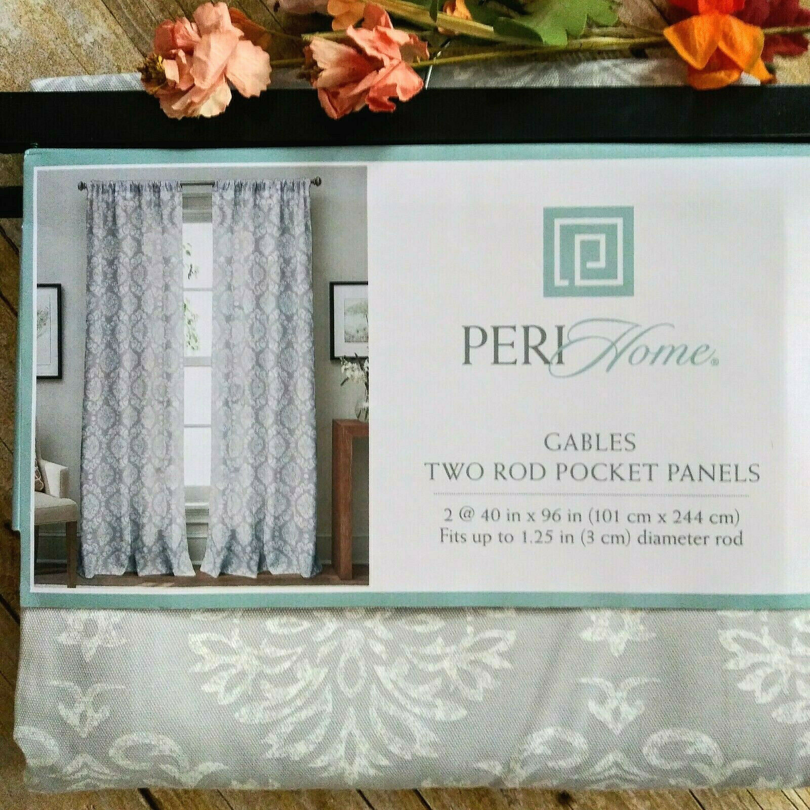 Peri Home 2 Pk Gables Medallion Rod Pocket Curtain Panels 40×96 Ea Grey White