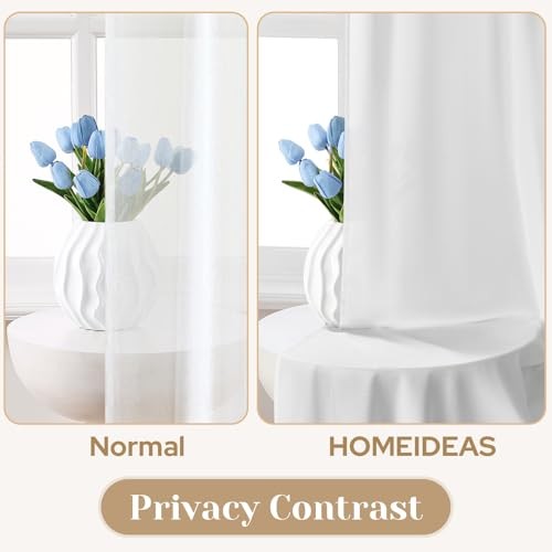 Non See Through Privacy Sheer Curtains, Elegant 52″W x 96″L (Pack of 2) White
