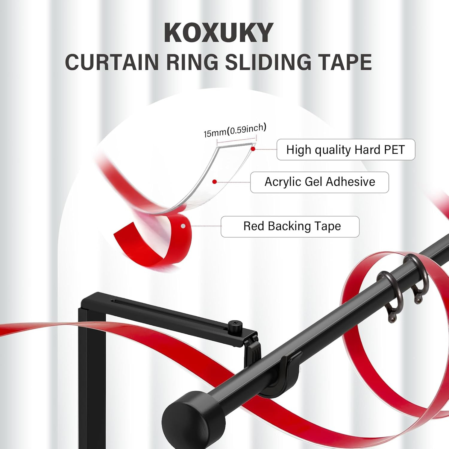 29ft Curtain Ring Glide Tape, Clear Curtain Rod Smooth Curtain Tape Curtain S…