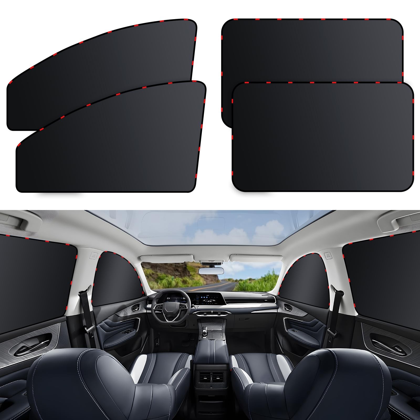ZATOOTO 4 Pack Car Privacy Curtains, Full Blackout Blackout-4pcs, black