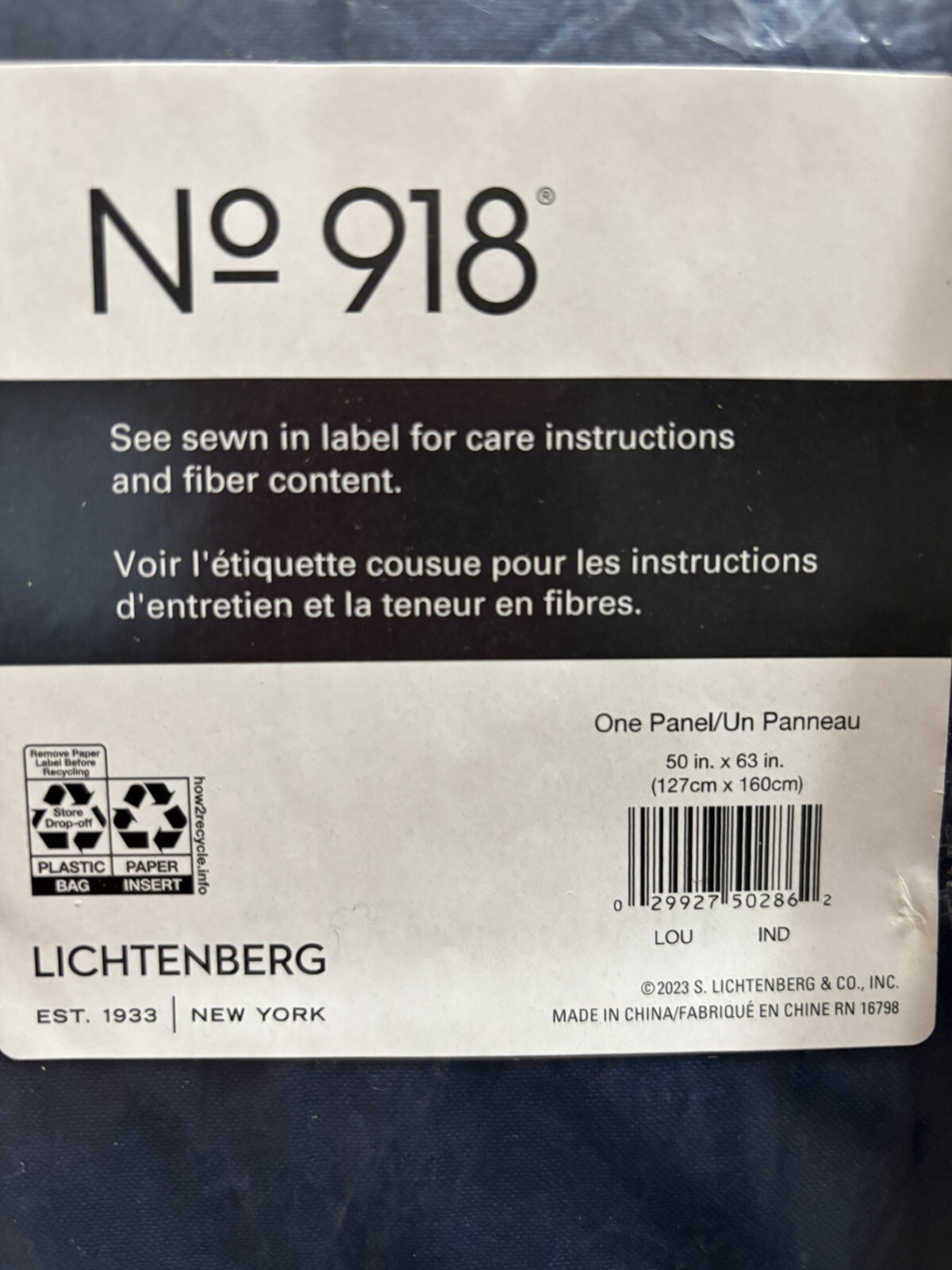 No. 918 Rod Pocket Curtain Panels (2) 50″x63″ Sheer Indigo Blue Crushed Texture