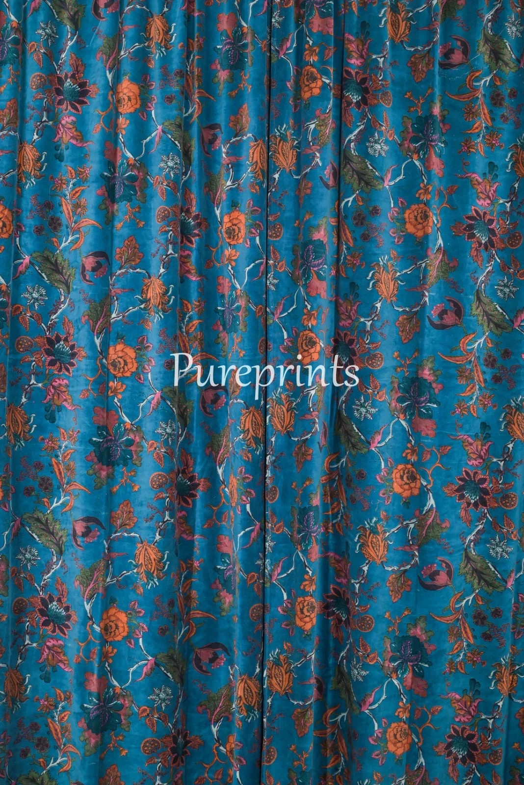 Boho Cotton Velvet Curtains Teal Blue Luxury Drapes Customizable
