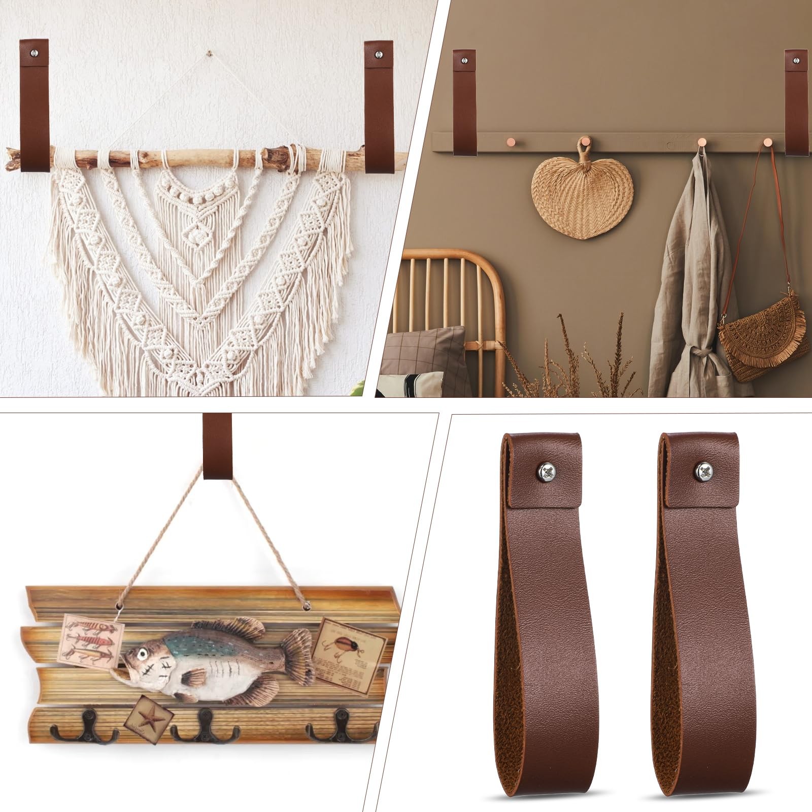 10pcs PU Leather Straps for Hanging Wall Hooks 1 x 4.7 Inches Curtain Rod Hol…