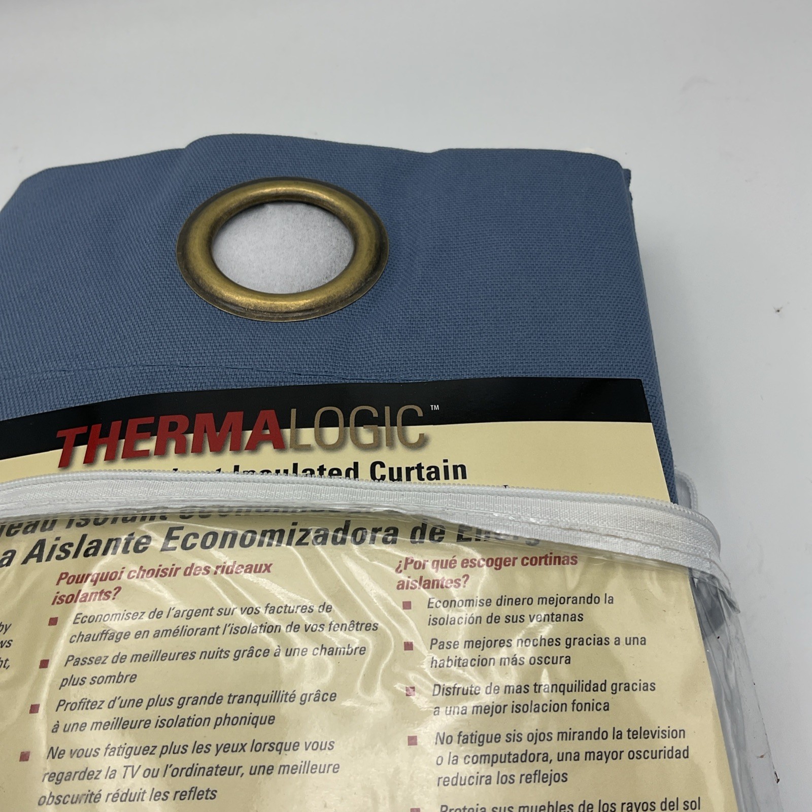 Therma Logic Grommet Set Of 2 Panel Curtain 40 x 54in Each Blue Blackout Cotton