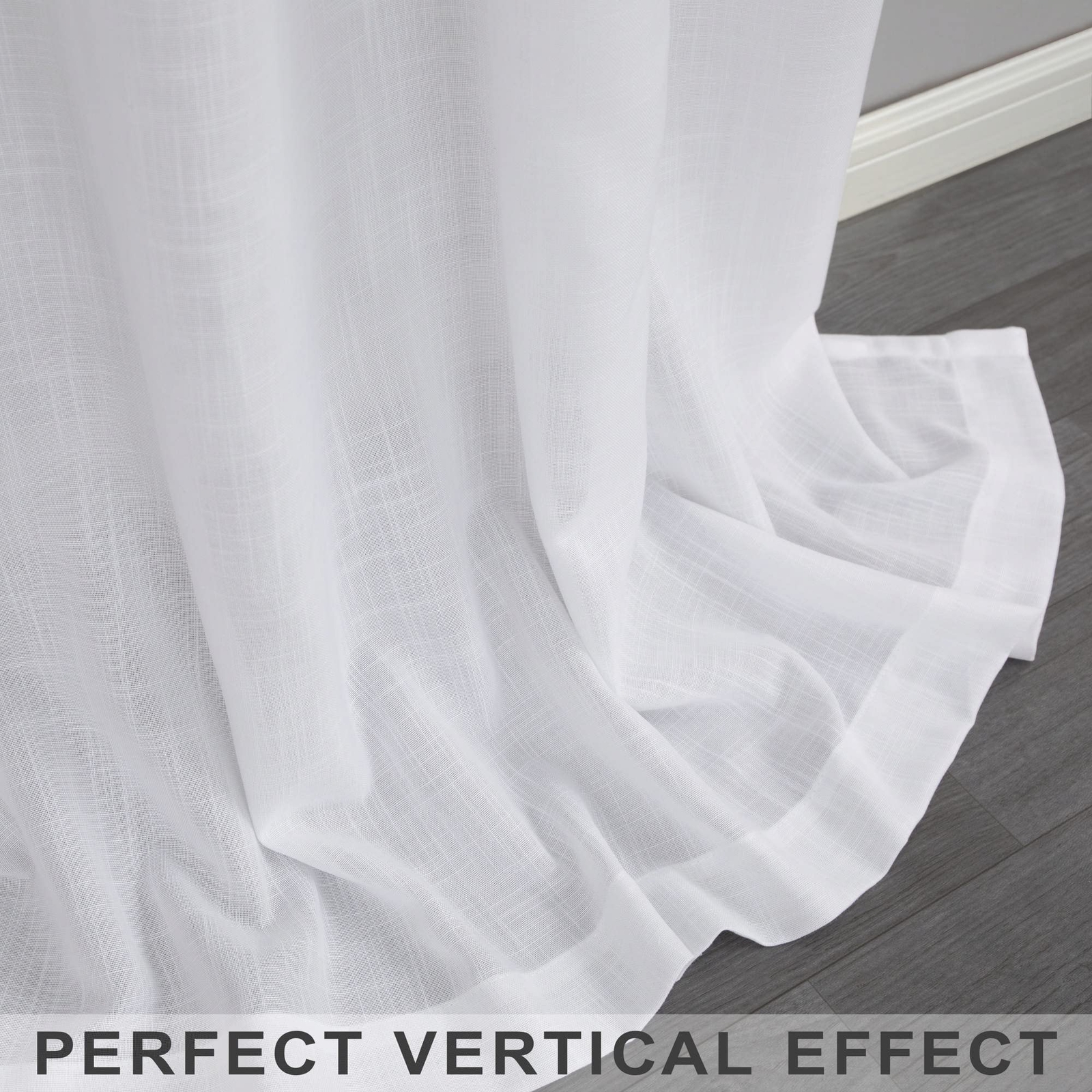Pure White Linen Textured Curtains 72 Inch Length for Windows 2 Panels Set Ro…
