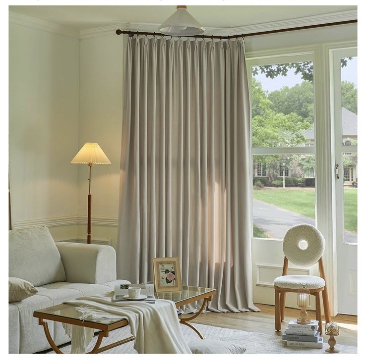 MAIHER Luxury Velvet Pleated Curtains 1 Panel Camel Beige Pinch Pleated Drapes