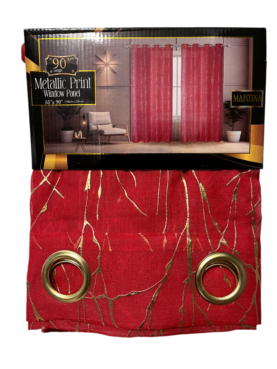 SET OF 2 MARTINA GROMMET TOP CURTAINS WITH GOLD METALLIC ACCENT, 90″ LONG