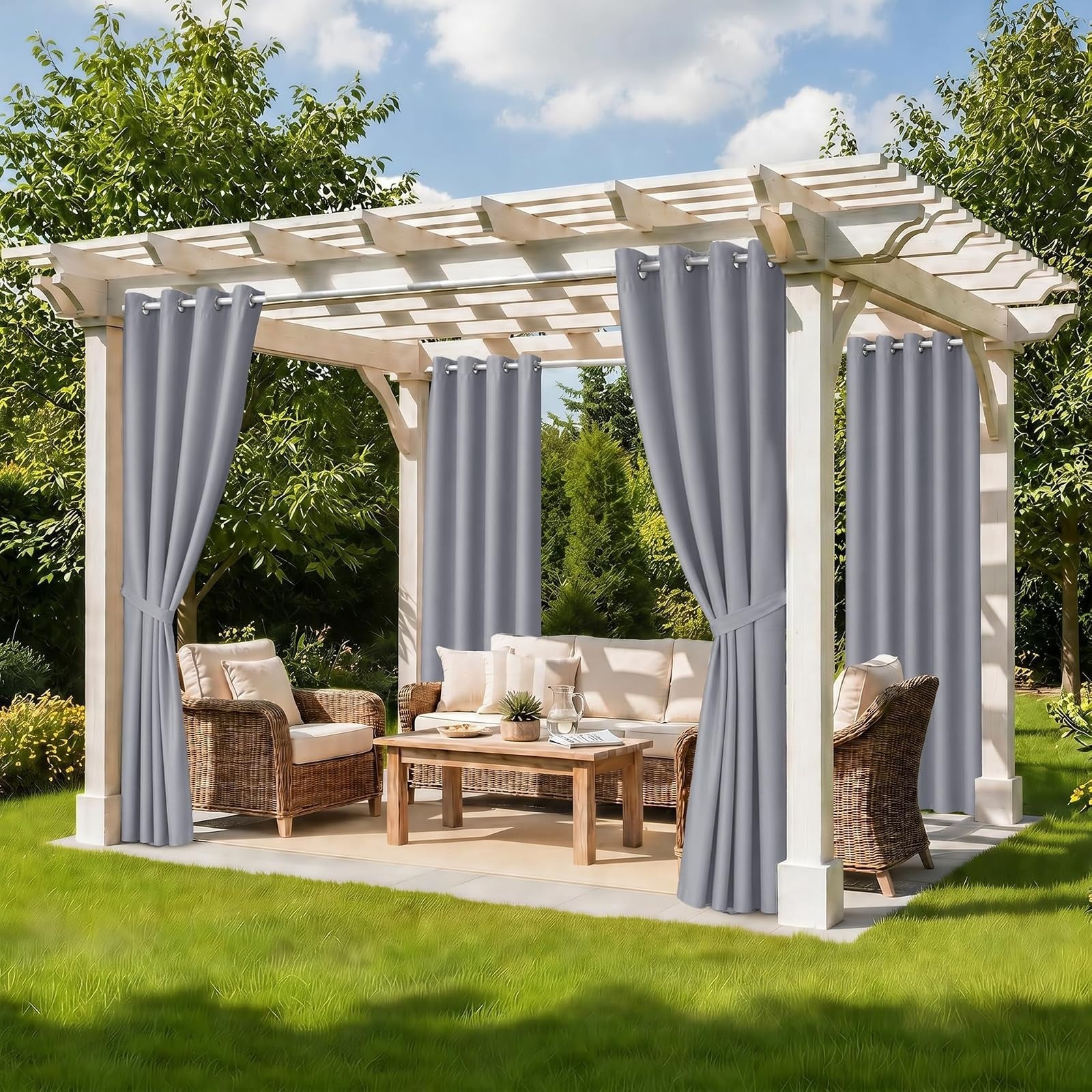 BONZER Outdoor Curtains Waterproof Blackout 52W x 84L inch Silver