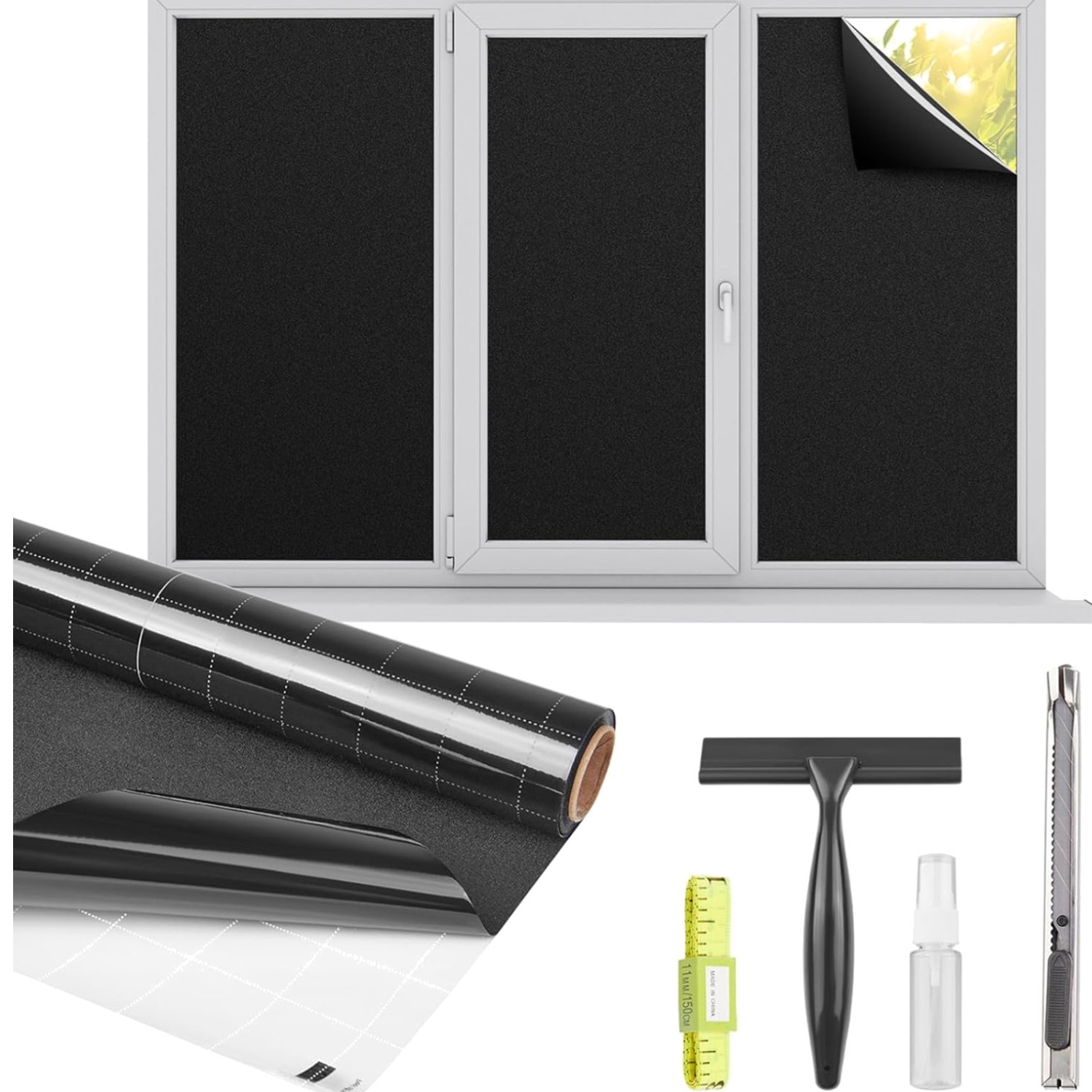 Blackout Window Privacy Film Total Light Blocking Room Darkening Window Cover…