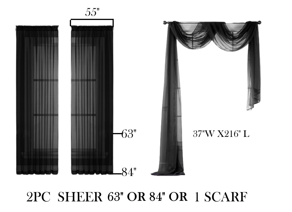 2Pc Sheer Voile Window Panel curtains DRAPE 84 or 1Pc SCARF MANY COLOR