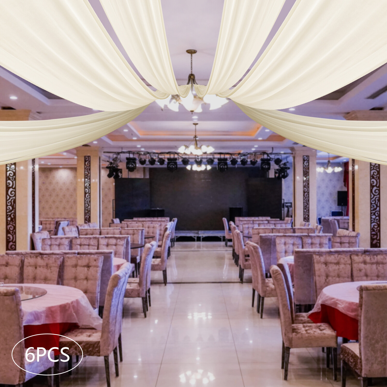 6 chiffon Beige ceiling drapery for Party Ceremony Stage Wedding Decoration NEW