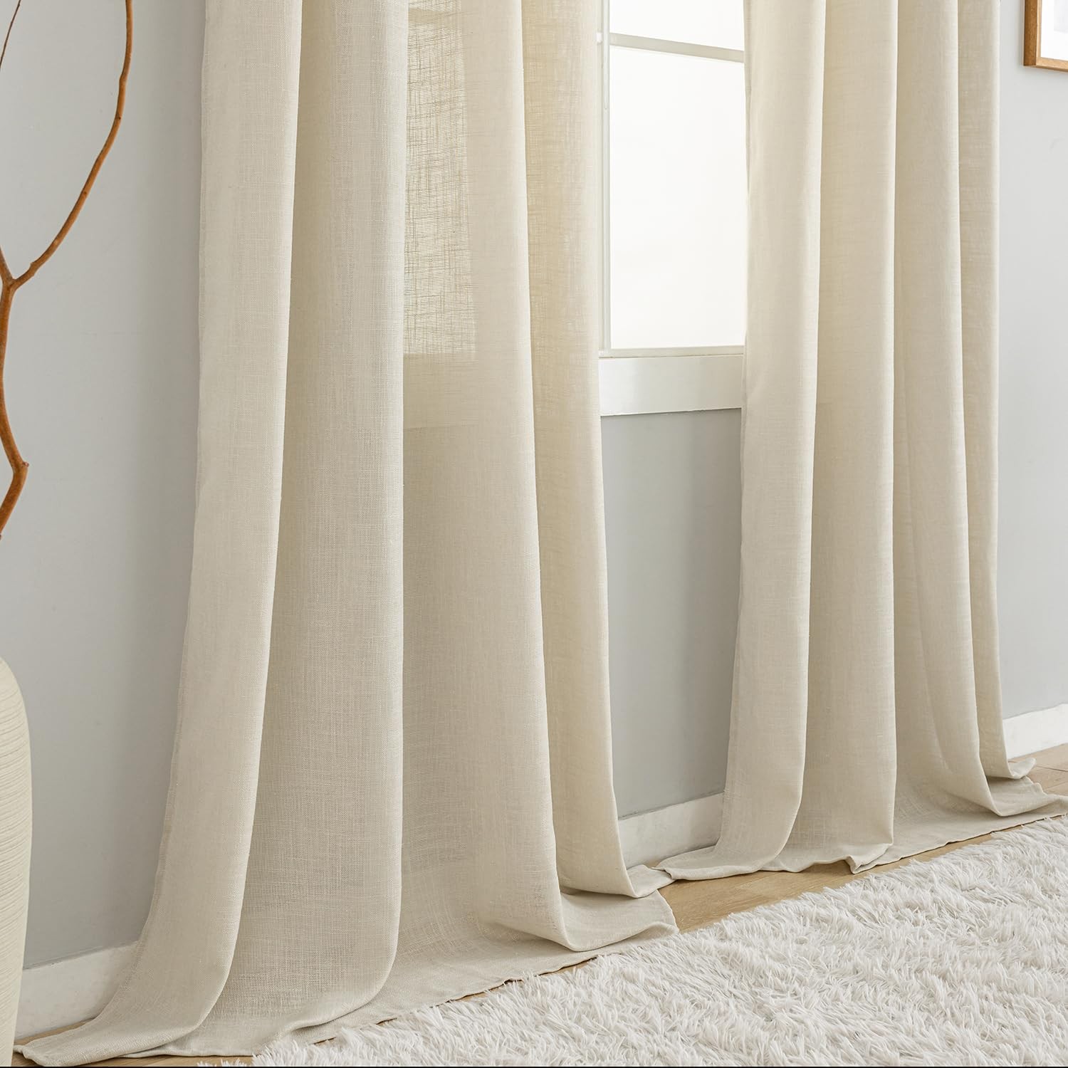Natural Linen Textured Curtains Eyelet Linen Curtains for Window Living Room…