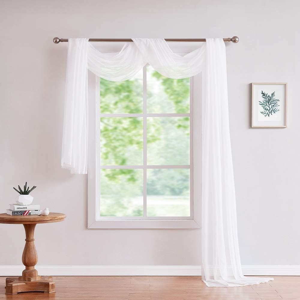 Extra Long 56″ (W) x 288″ (L) (24 Feet) White Sheer Window Scarf. Voile Window