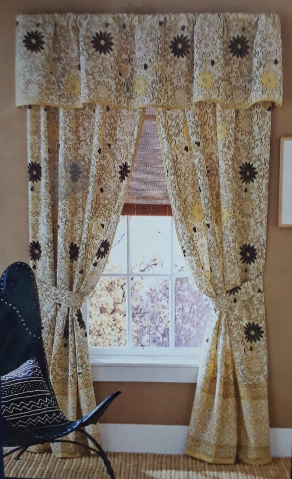 CHAPS Home MALABAR COAST Panels (2 panels + 2 tie-backs) 100% cotton YELLOW *New