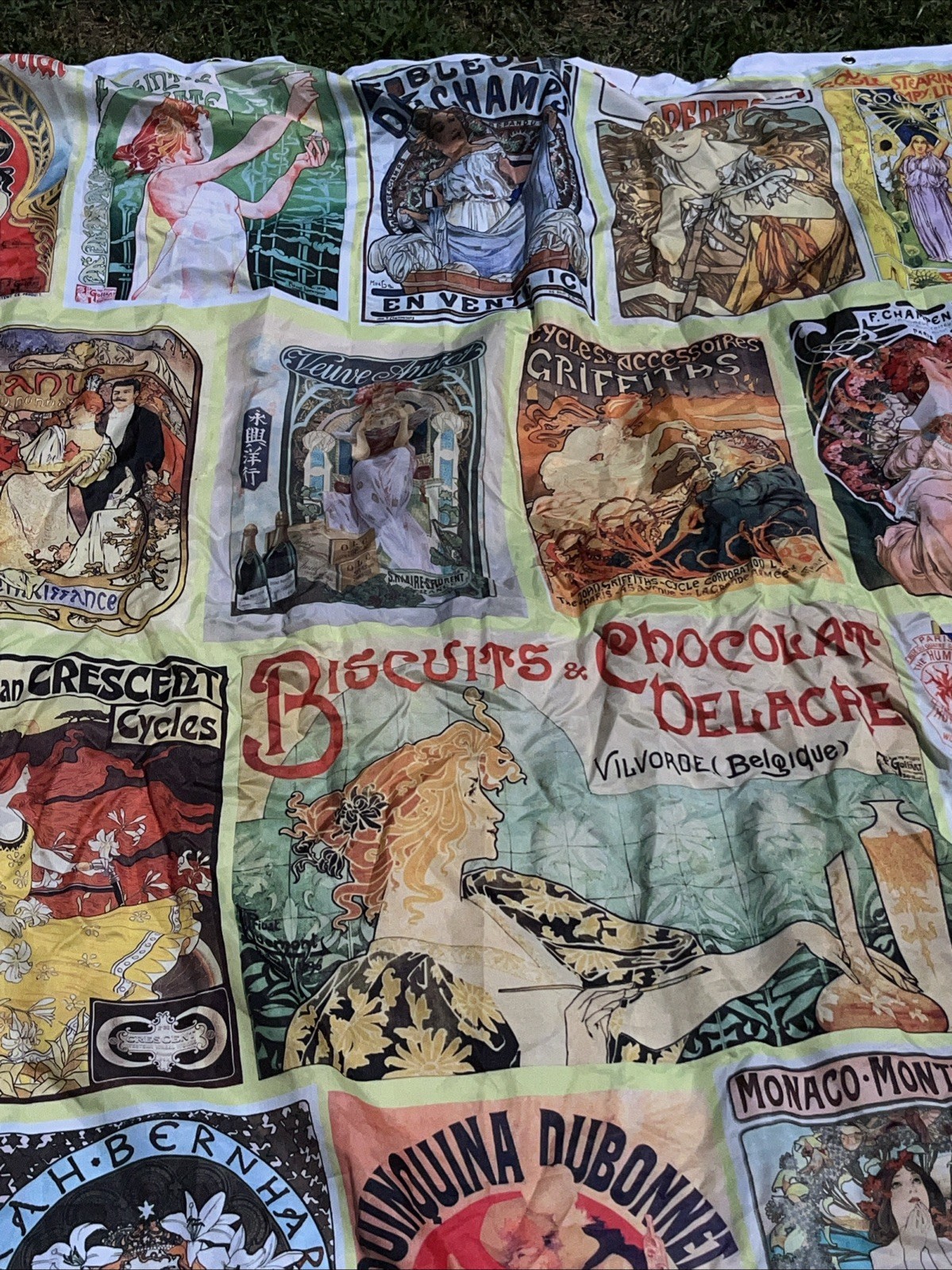 Art Nouveau Advertisements Collage Decorative Fabric Shower Curtain RARE *Read