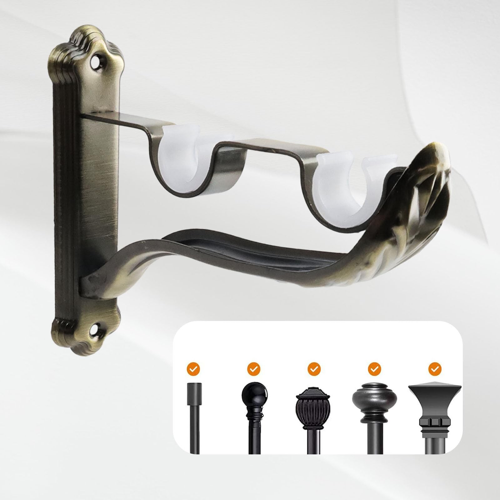 Tsnamay 3Pcs Double Curtain Rod Brackets Holders,Bronze