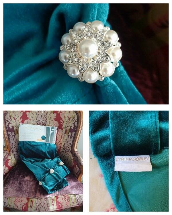 Glam Velvet Curtains Drapes NOS 50 x 96 Rhinestone Brooch Cynthia Rowley