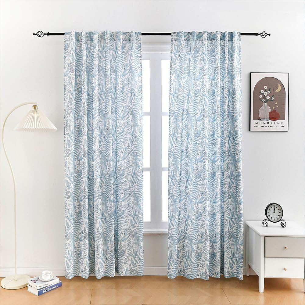 Farmhouse Floral Chenille Curtains, Blue, 52″W x 84″L, 2 Panels for Home Decor