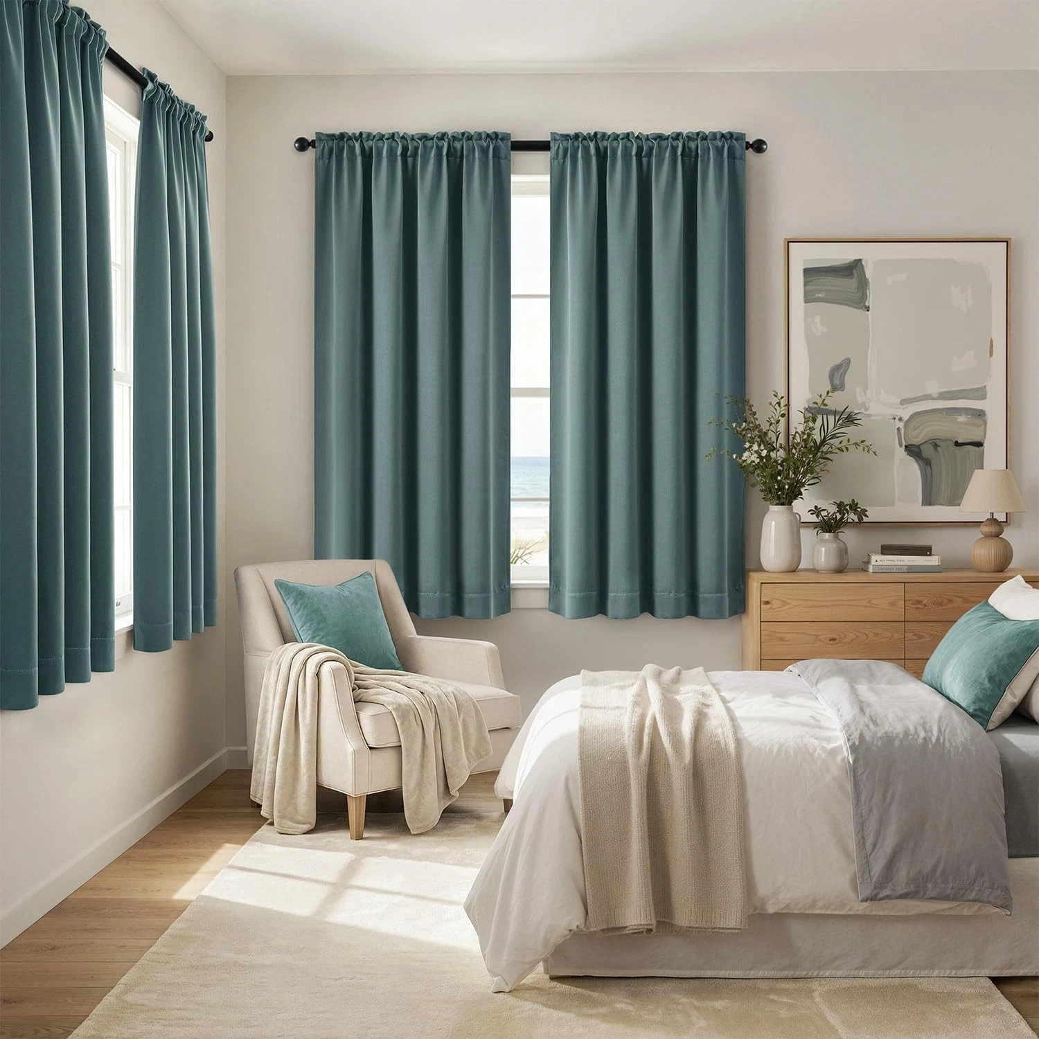 Miulee Dusty Blue Curtains Bedroom Living Room 52″ x 108″ 2 Panels